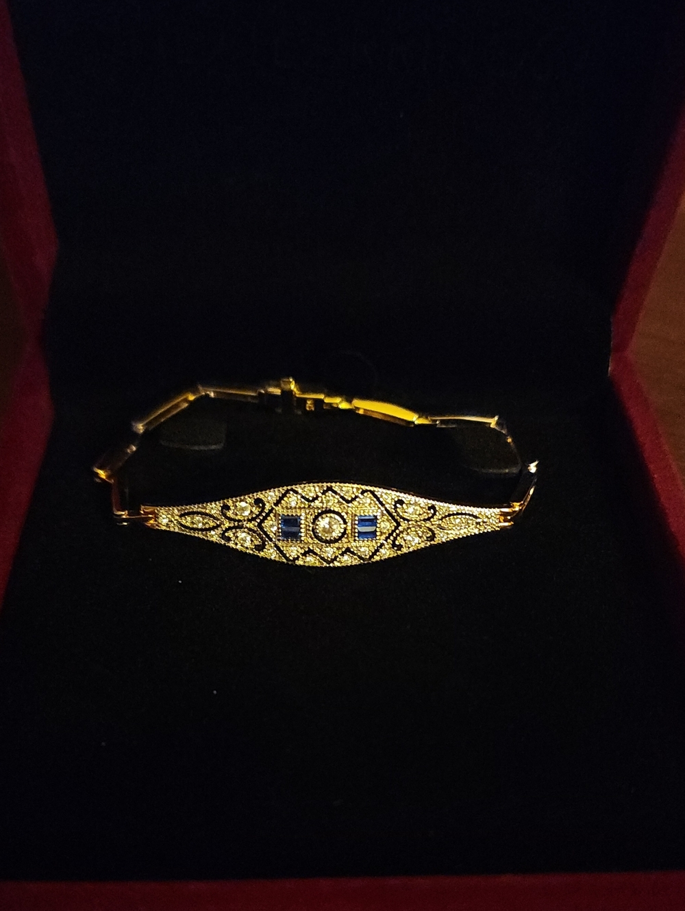 NEXTEARRINGS Art DecoTwoTone Round&Baguette White&Blue Created Sapphire Bracelet